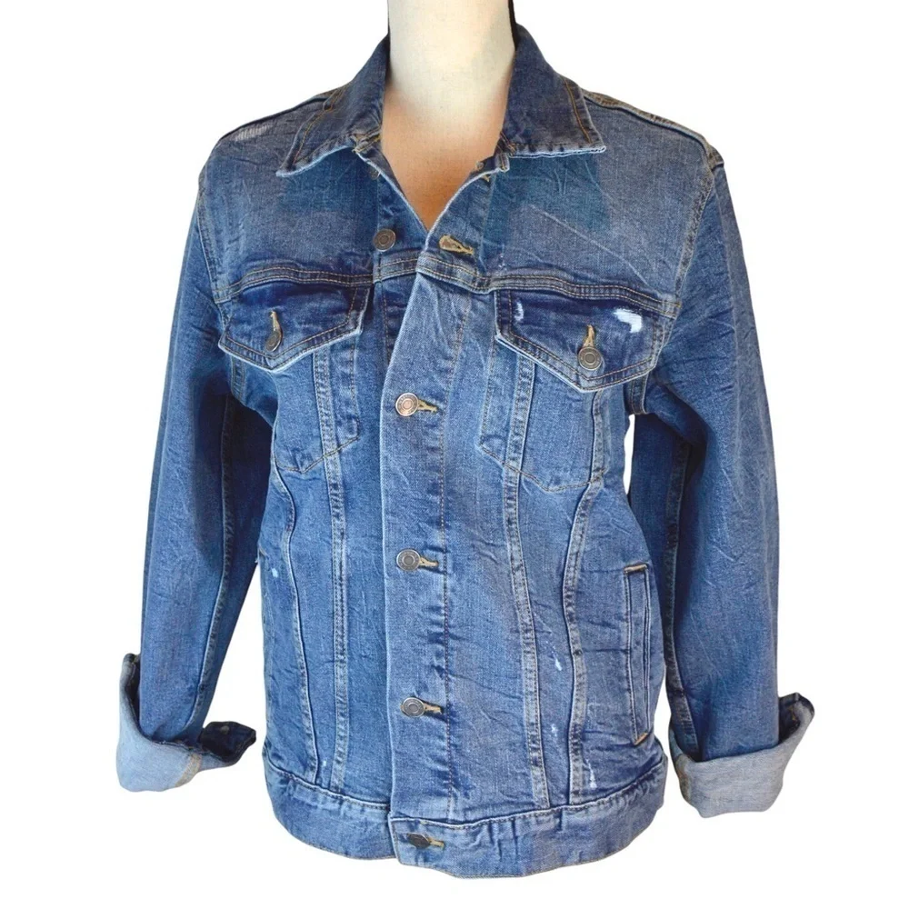 NWT Old Navy Distressed Medium Wash‎ Denim Jacket Built-In Flex, Small